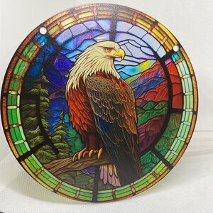 Suncatcher Acrylic Bald Eagle Bird 6” Round Faux Stained Glass Home Decoration
